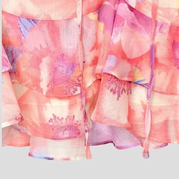 VICI Womens S Sheer Fairy Oversized Ruffle Blouse Whimsical Romantic Blush - Picture 5 of 9